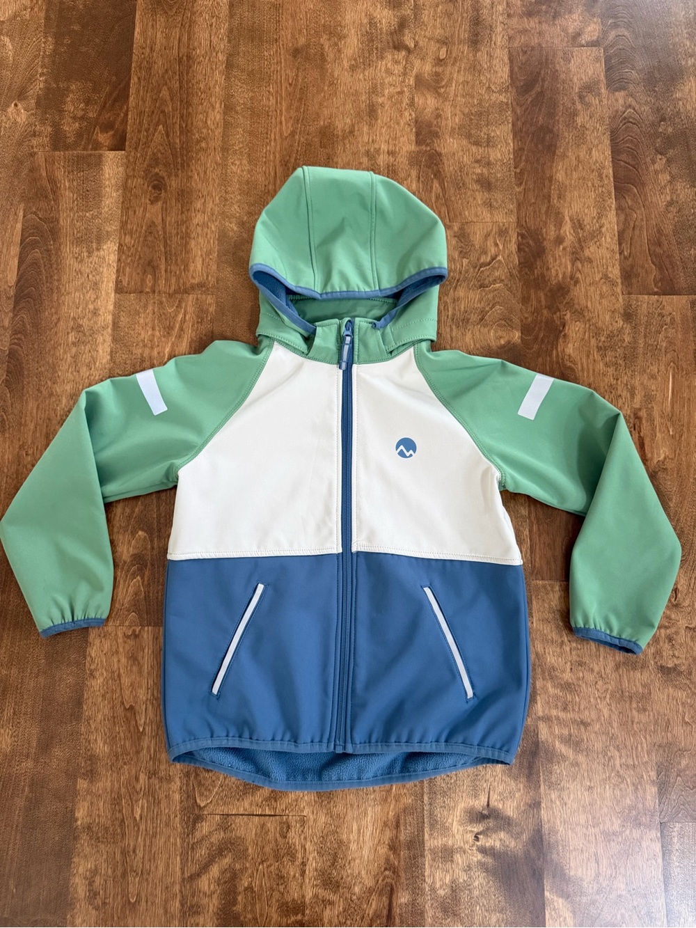 H&M Kids Water Resistant Softshell Jacket — Green, White & Blue